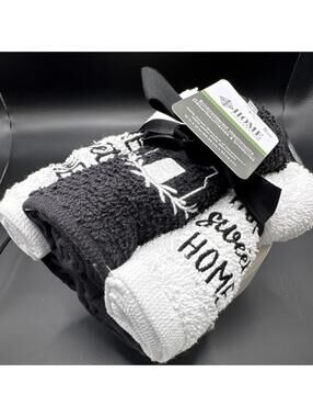EMBROIDERED 100% Cotton Washcloths Black White 12x12in set of 5